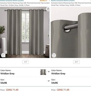 Faux Silk Thermal Curtain Pair Grey, 54x96